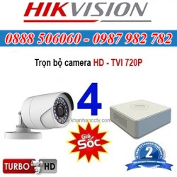 Trọn bộ 4 camera HIKVISION 1.0MP TVI cho Gia đình,Cty,Văn phòng,Shop...