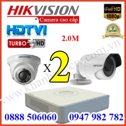 Trọn bộ 2 camera HIKVISION 2.0MP TVI cho Gia đình,Cty,Văn phòng,Shop...