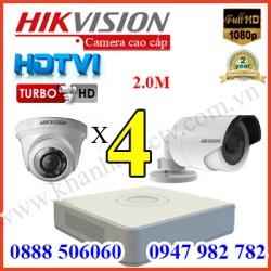 Trọn bộ 4 camera HIKVISION 2.0MP TVI cho Gia đình,Cty,Văn phòng,Shop...