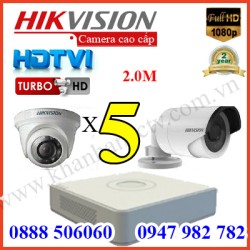Trọn bộ 5 camera HIKVISION 2.0MP TVI cho Gia đình,Cty,Văn phòng,Shop...