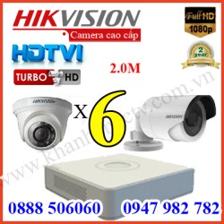 Trọn bộ 6 camera HIKVISION 2.0MP TVI cho Gia đình,Cty,Văn phòng,Shop...