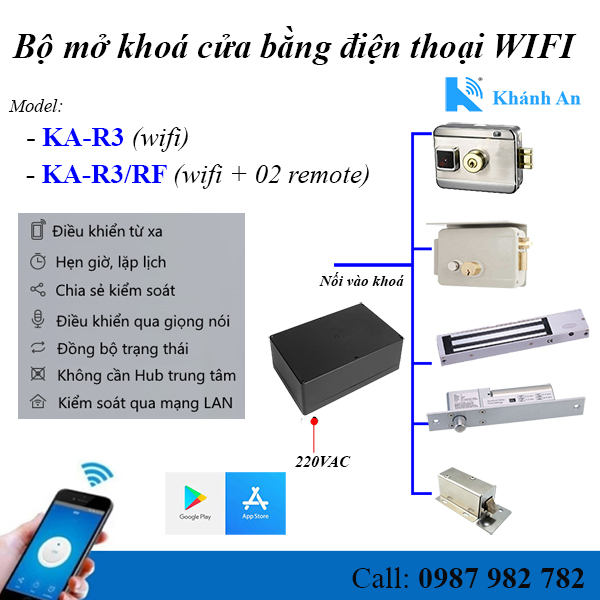 Bộ điều khiển mở khoá cửa bằng điện thoại WIFI KA-R3