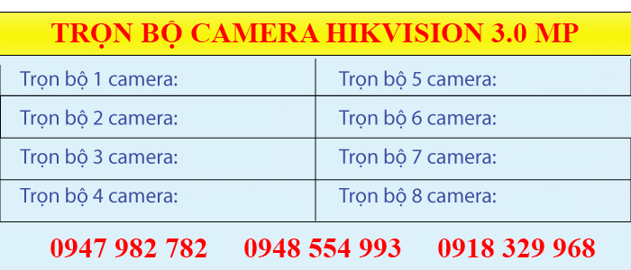 Bảng giá của hệ thống trọn gói camera HIKVISION 3.0MP